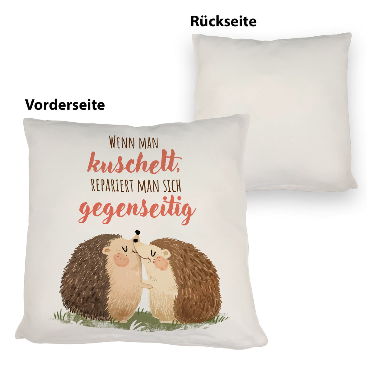 Igel Pärchen Kissen mit Spruch Beim kuscheln repariert man sich gegenseitig