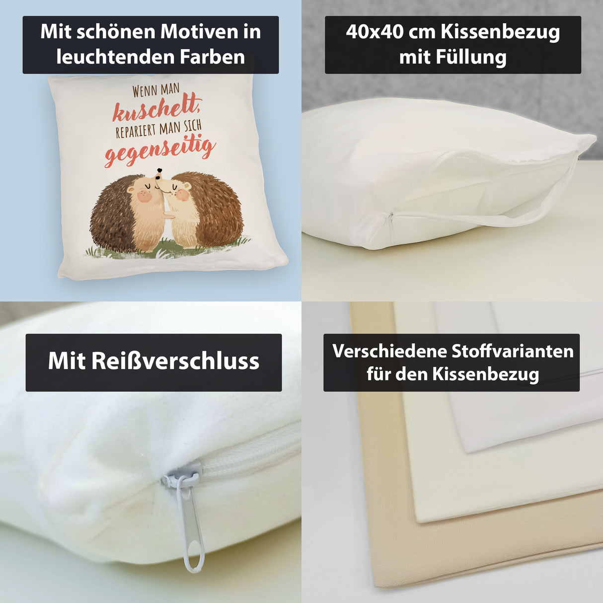 Igel Pärchen Kissen mit Spruch Beim kuscheln repariert man sich gegenseitig