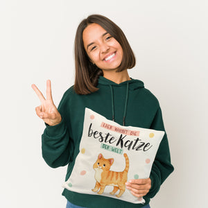 Beste Katze der Welt Kissen mit oranger Katze Katze und Spruch