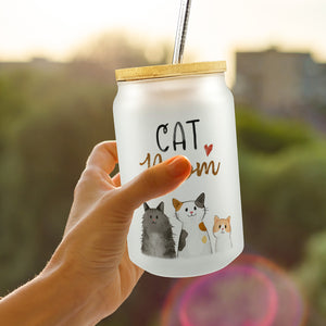 Cat Mom Trinkglas mit Bambusdeckel mit Spruch