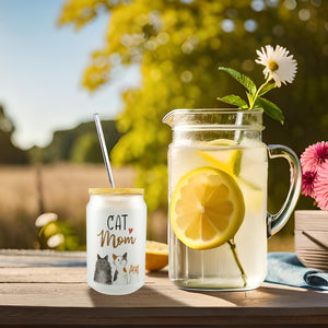 Cat Mom Trinkglas mit Bambusdeckel mit Spruch