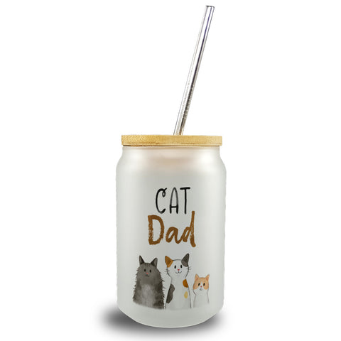 Cat Dad Trinkglas mit Bambusdeckel mit Spruch