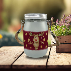 Rentier mit Weihnachtsschmuck Solarlicht und Spruch Frohes Fest