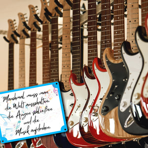 Musik an - Welt aus Metallschild in 15x20 cm mit Spruch