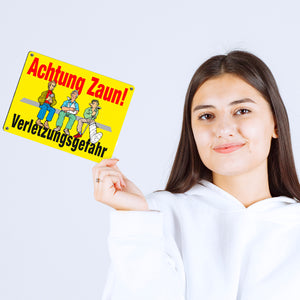 Achtung Zaun Metallschild in 15x20 cm mit Spruch Verletzungsgefahr