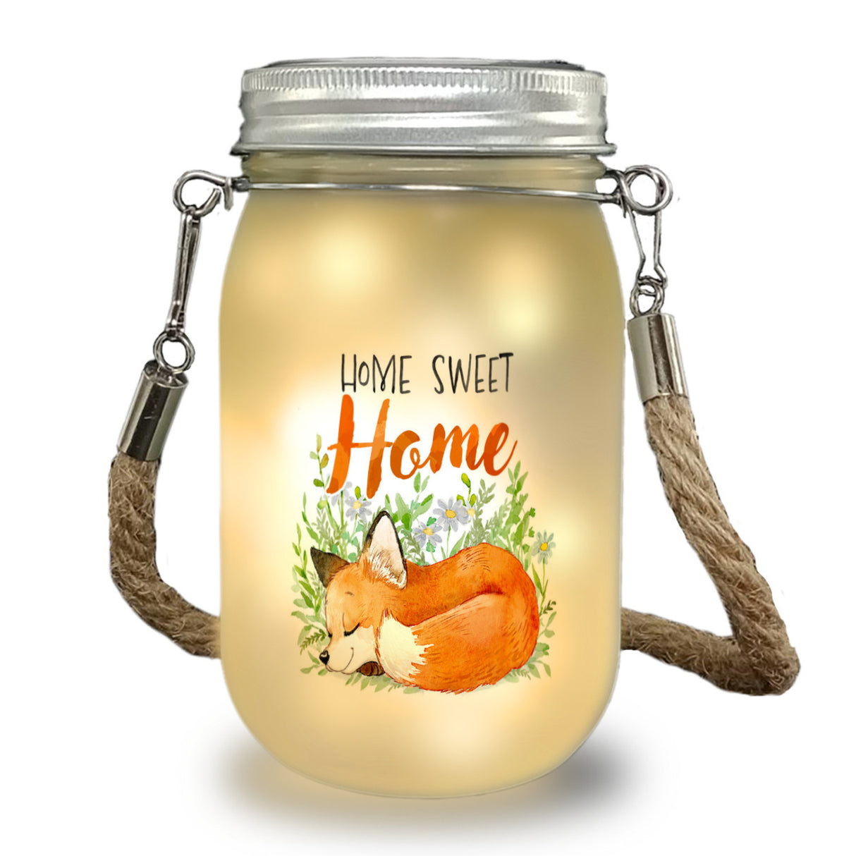Fuchs im Aquarell-Stil Solarlicht mit Spruch Home Sweet Home