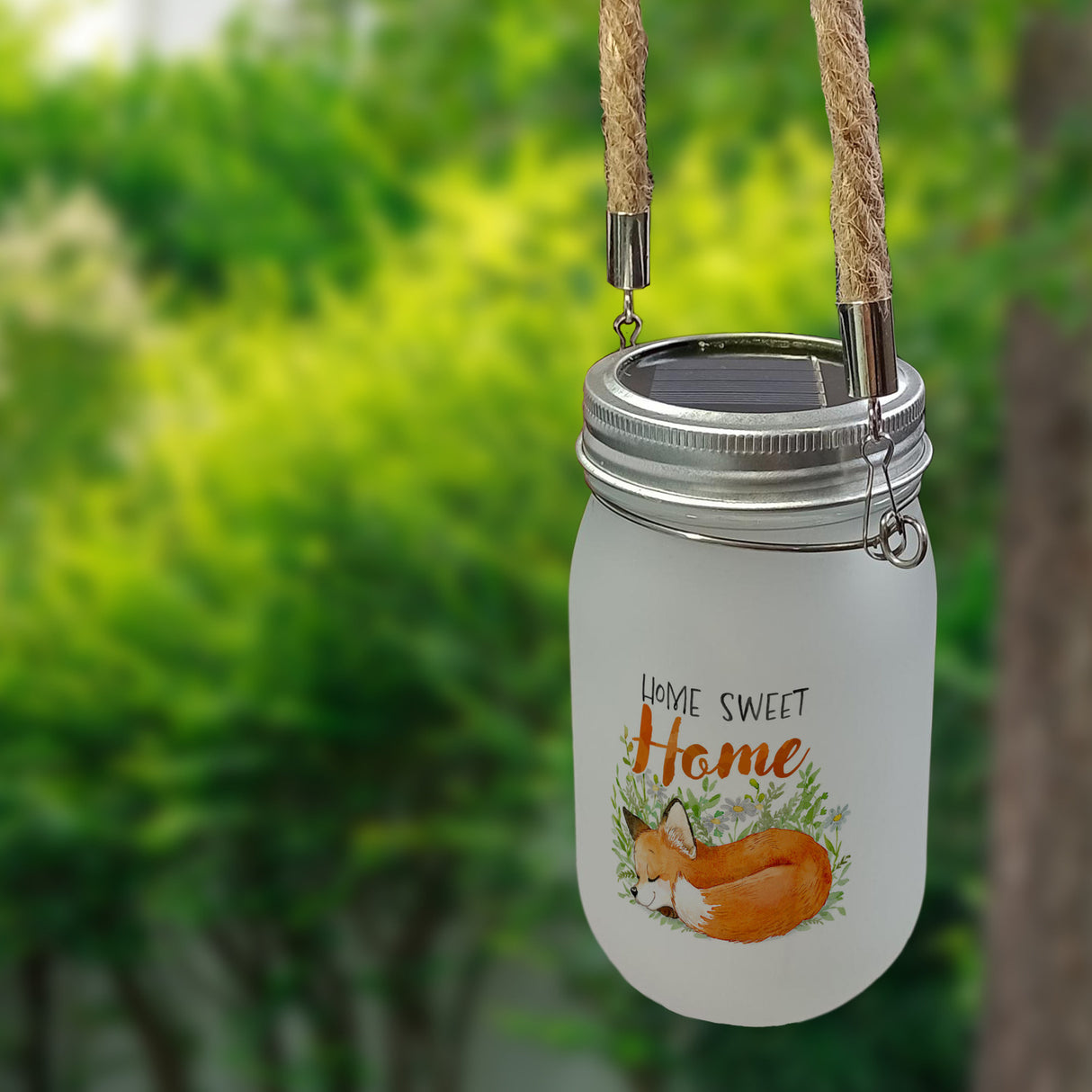 Fuchs im Aquarell-Stil Solarlicht mit Spruch Home Sweet Home