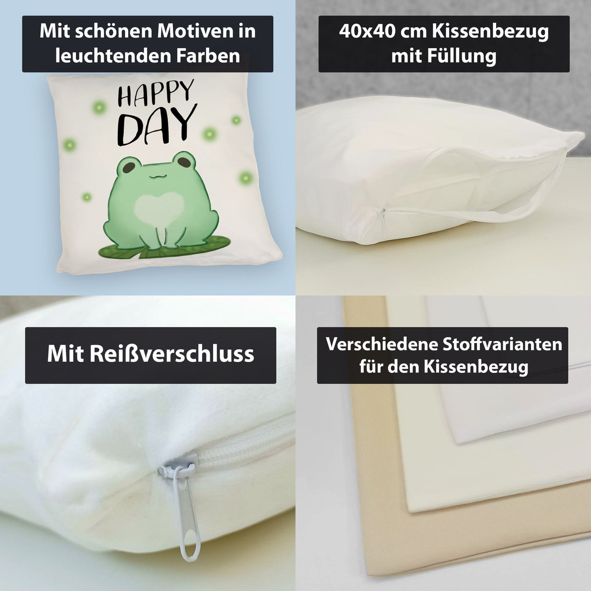 Frosch Kissen mit Spruch Happy Day