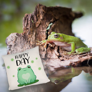 Frosch Kissen mit Spruch Happy Day