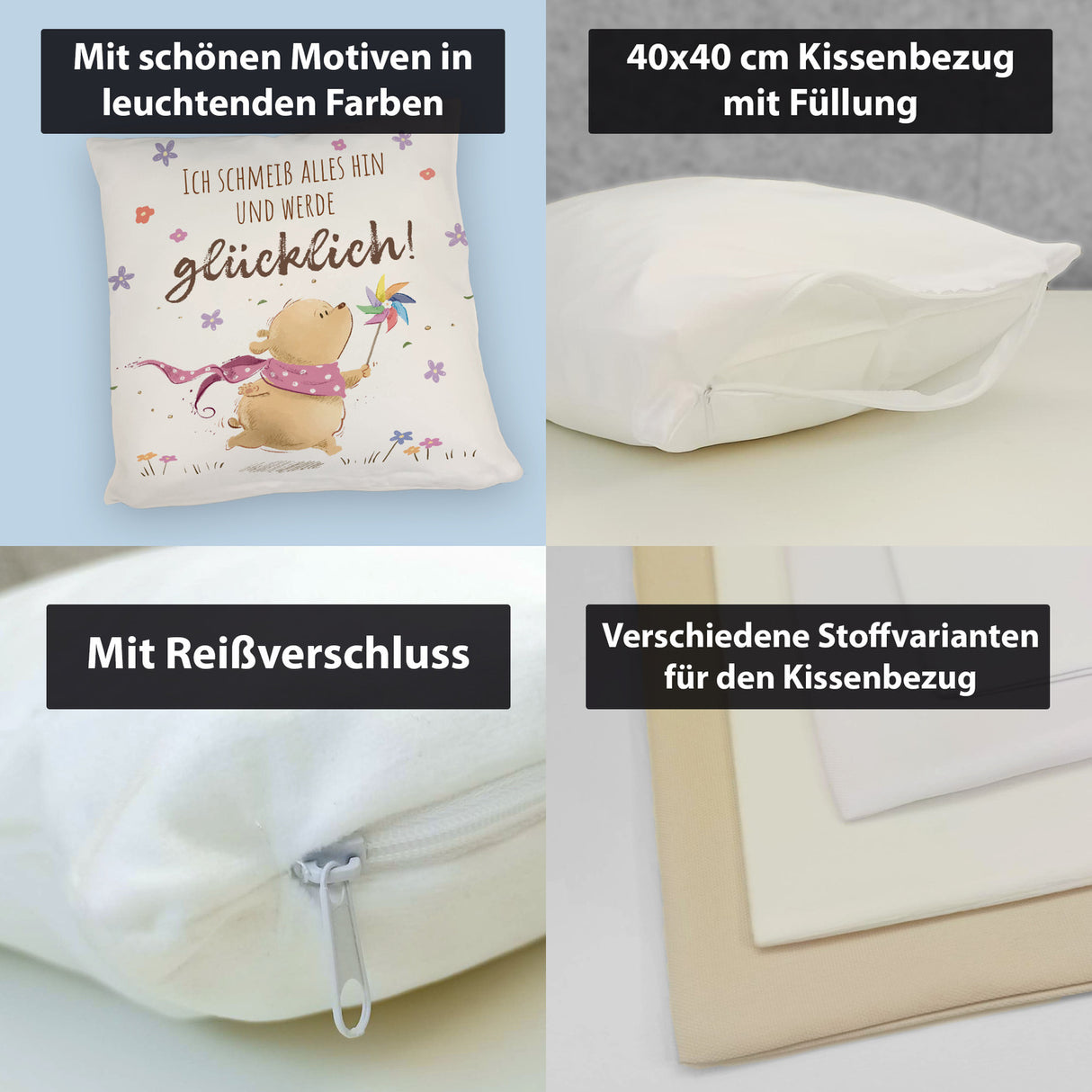 Glücklicher Bär Kissen mit Spruch Ich schmeiß alles hin