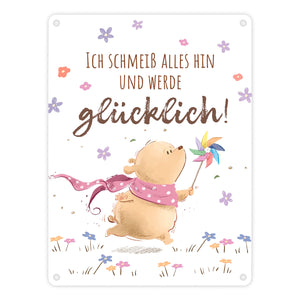 Glücklicher Bär Metallschild in 15x20 cm mit Spruch Ich schmeiß alles hin