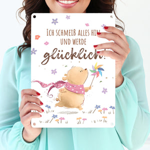 Glücklicher Bär Metallschild in 15x20 cm mit Spruch Ich schmeiß alles hin