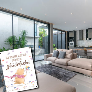 Glücklicher Bär Metallschild in 15x20 cm mit Spruch Ich schmeiß alles hin