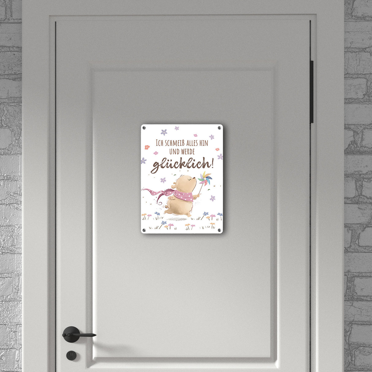 Glücklicher Bär Metallschild in 15x20 cm mit Spruch Ich schmeiß alles hin