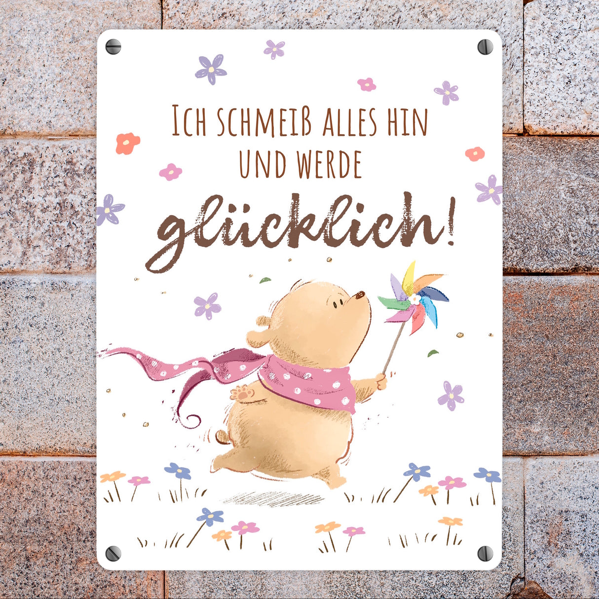 Glücklicher Bär Metallschild in 15x20 cm mit Spruch Ich schmeiß alles hin