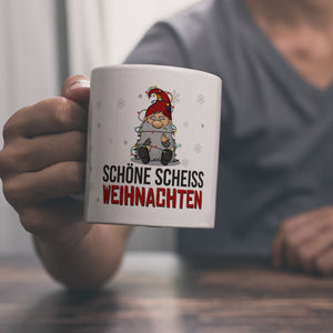 Grimmiger Wichtel Kaffeebecher mit Spruch Schöne scheiß Weihnachten