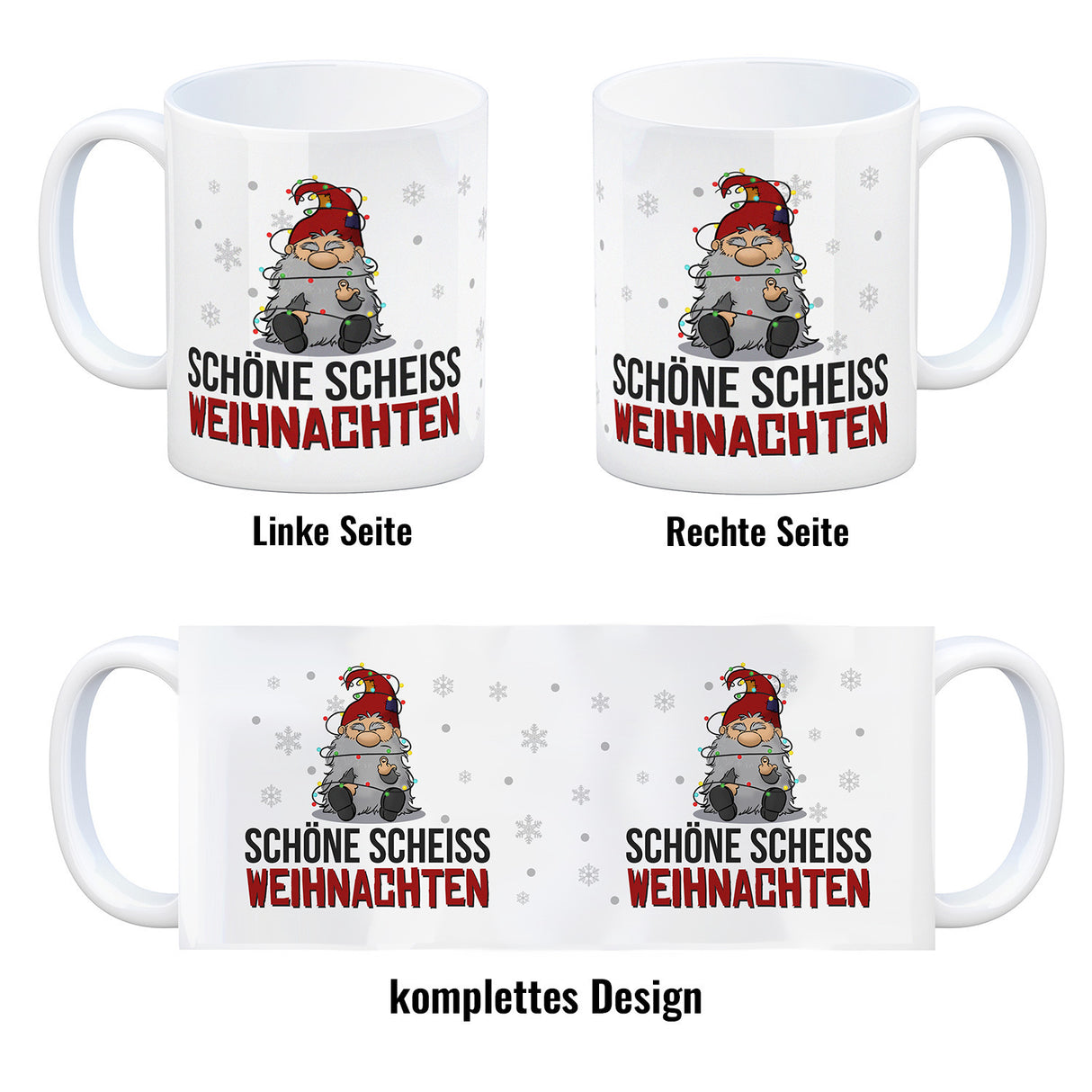 Grimmiger Wichtel Kaffeebecher mit Spruch Schöne scheiß Weihnachten