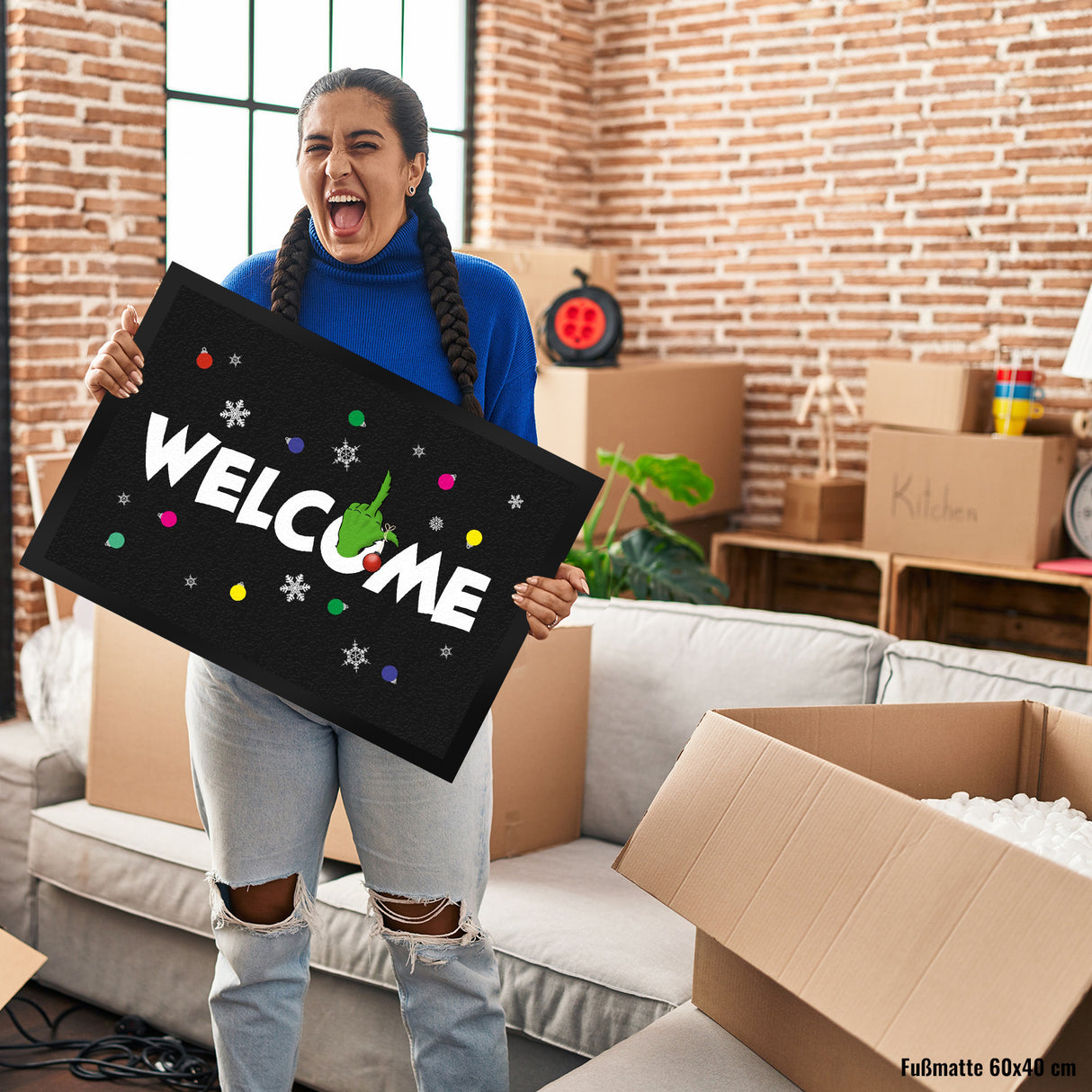 Welcome Fußmatte in 35x50 cm mit Spruch im Winterlook