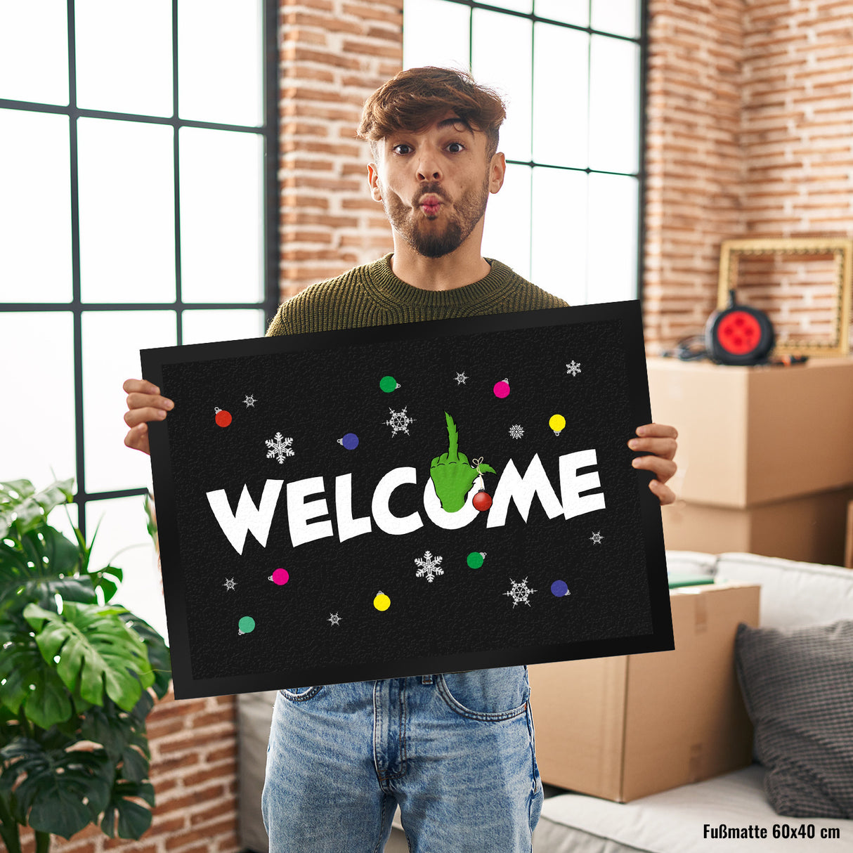 Welcome Fußmatte in 35x50 cm mit Spruch im Winterlook