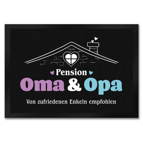 Pension Oma & Opa Fußmatte in 35x50 cm mit Spruch Von zufriedenen Enkeln empfohlen