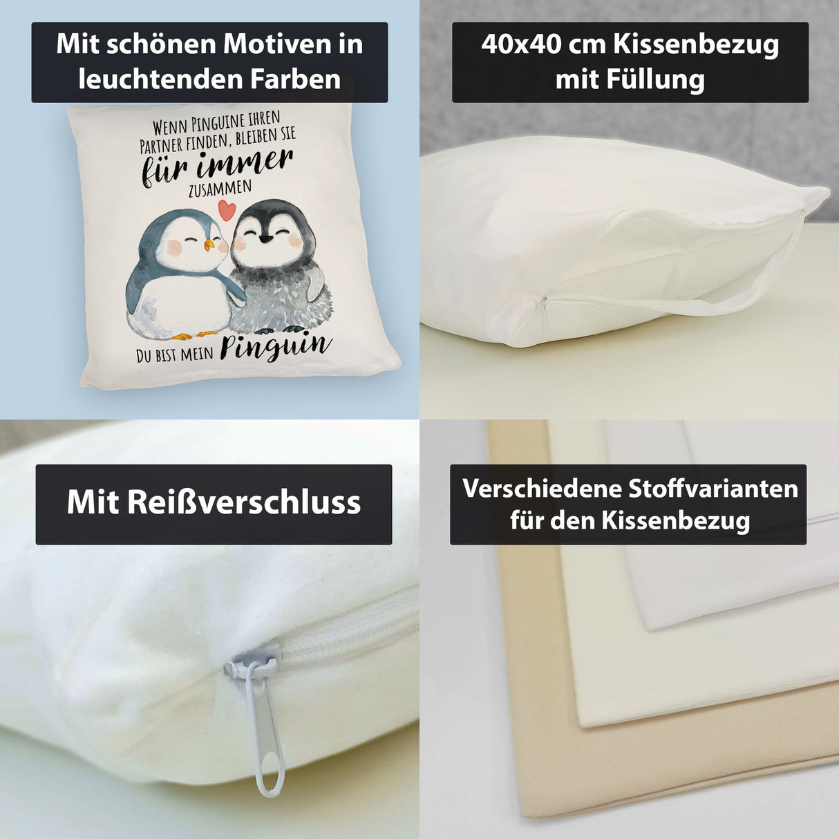 Pinguinpärchen Kissen mit Spruch Du bist mein Pinguin