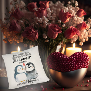 Pinguinpärchen Kissen mit Spruch Du bist mein Pinguin