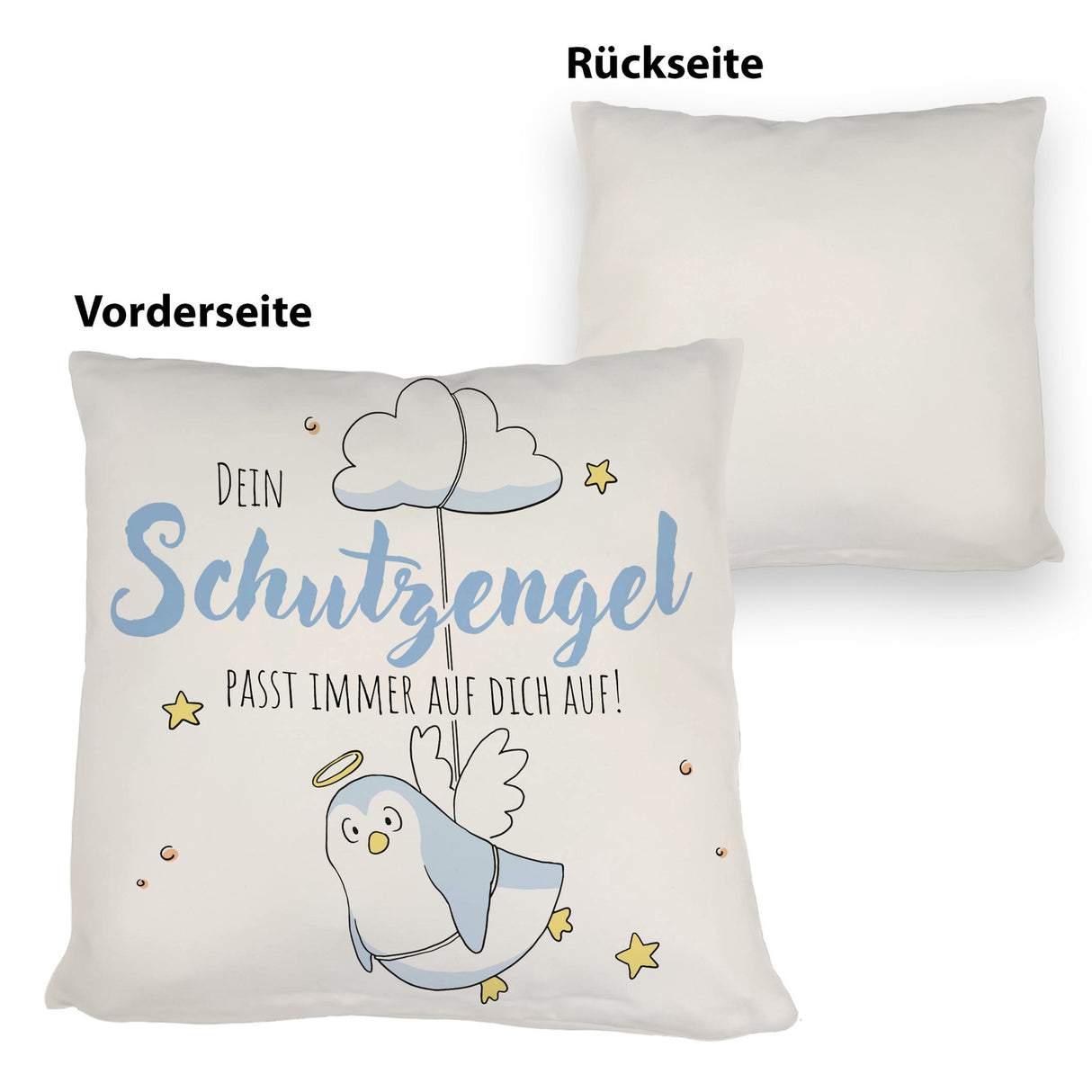 Schutzengel-Pinguin Kissen mit Spruch passe immer auf dich auf
