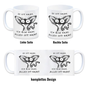 Verrückter Lemur Kaffeebecher mit Spruch Es ist okay Ich bin okay Alles ist okay