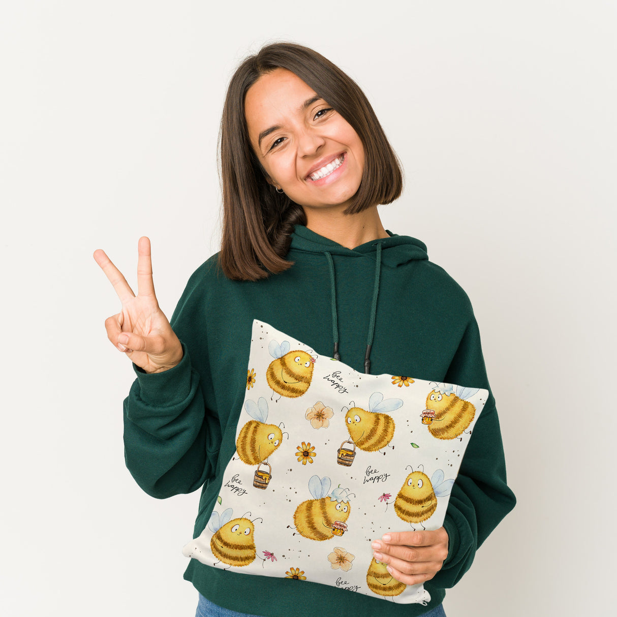 Pummel Biene Kissen mit Spruch Bee happy