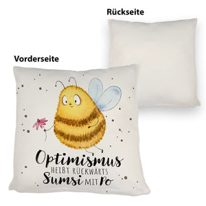 Pummel Biene Kissen mit Spruch Optimismus heißt rückwärts Sumsi mit Po