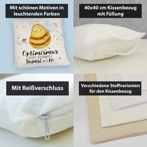 Pummel Biene Kissen mit Spruch Optimismus heißt rückwärts Sumsi mit Po