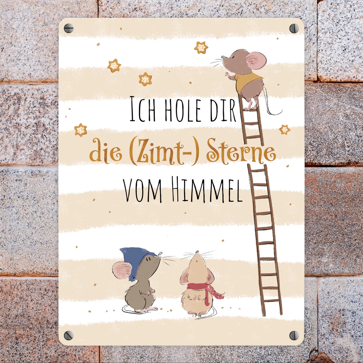 Mäuse Metallschild in 15x20 cm mit Spruch Ich hole dir die Zimt- Sterne vom Himmel