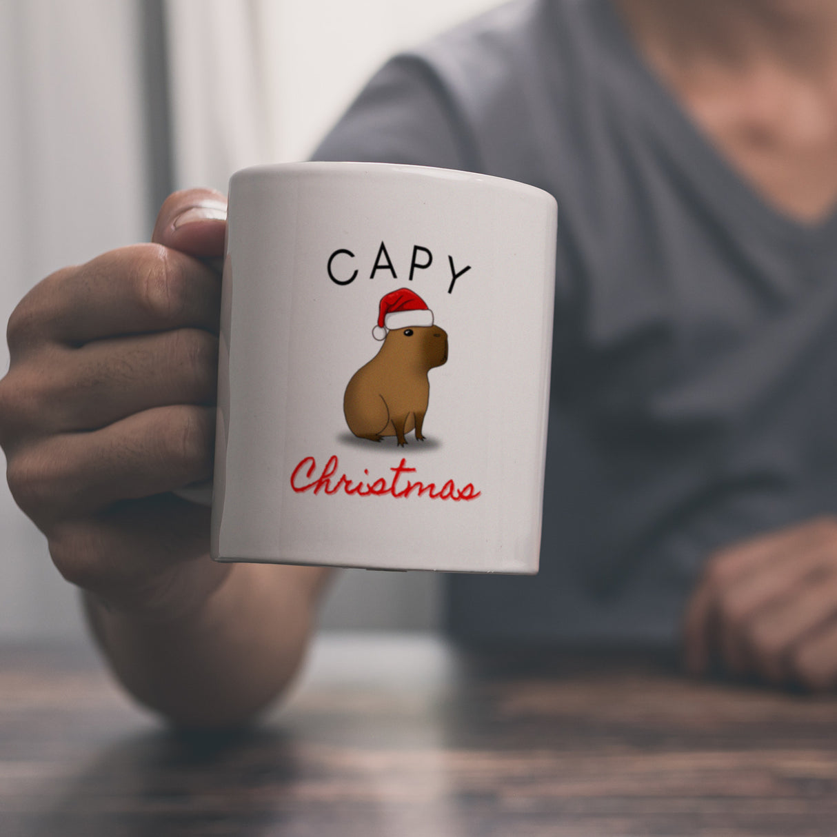 Weihnachts-Capybara Kaffeebecher mit Spruch Capy Christmas