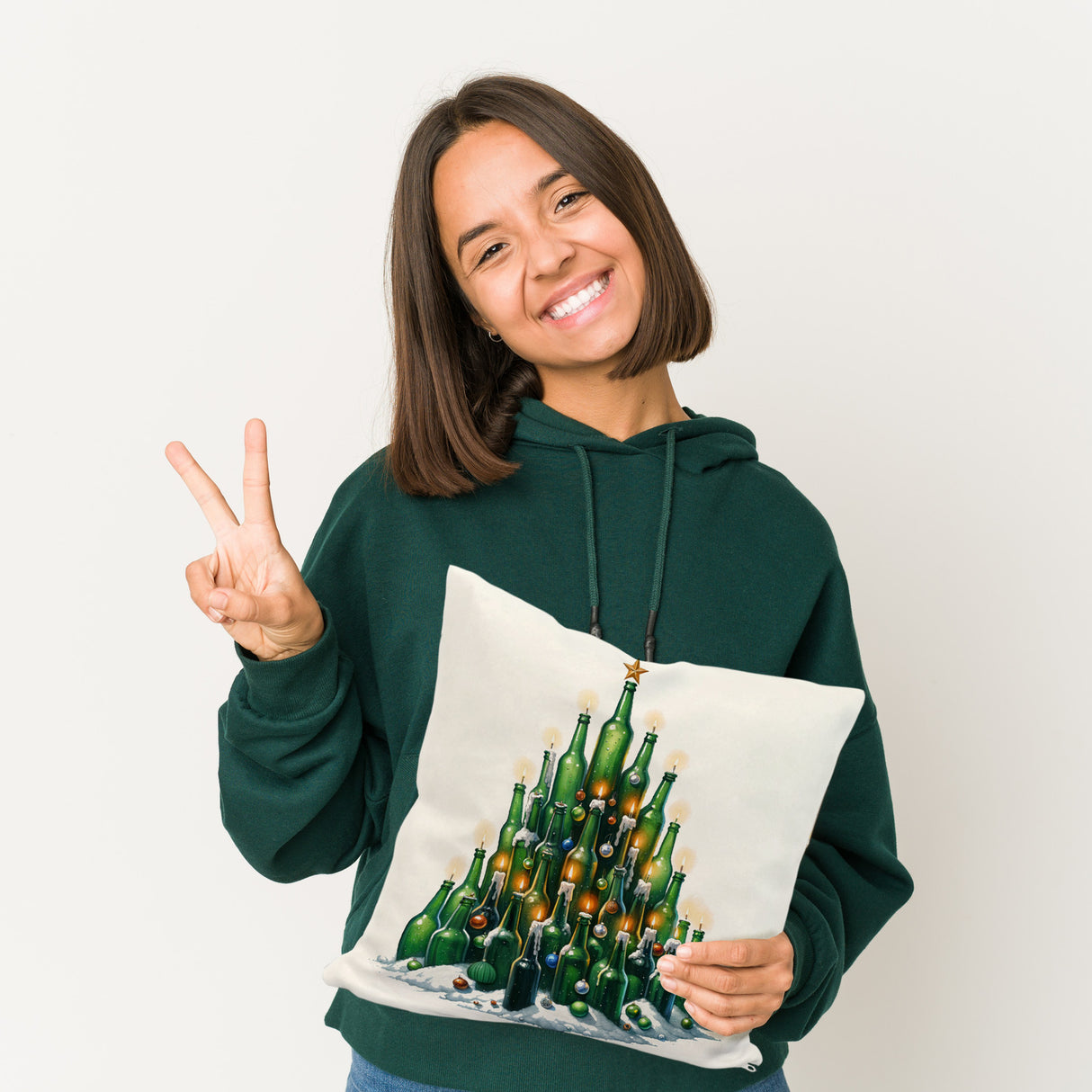 Weihnachtsbaum aus Bierflaschen Kissen