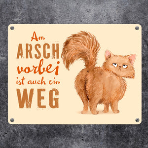 Katze Metallschild in 15x20 cm mit Spruch Am Arsch vorbei ist auch ein Weg