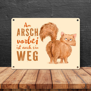 Katze Metallschild in 15x20 cm mit Spruch Am Arsch vorbei ist auch ein Weg