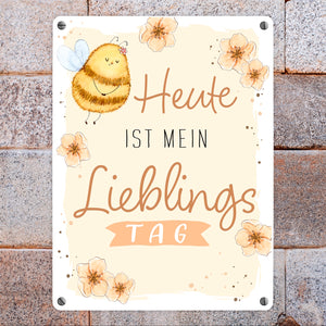 Pummel Biene Metallschild in 15x20 cm mit Spruch Heute ist mein Lieblingstag