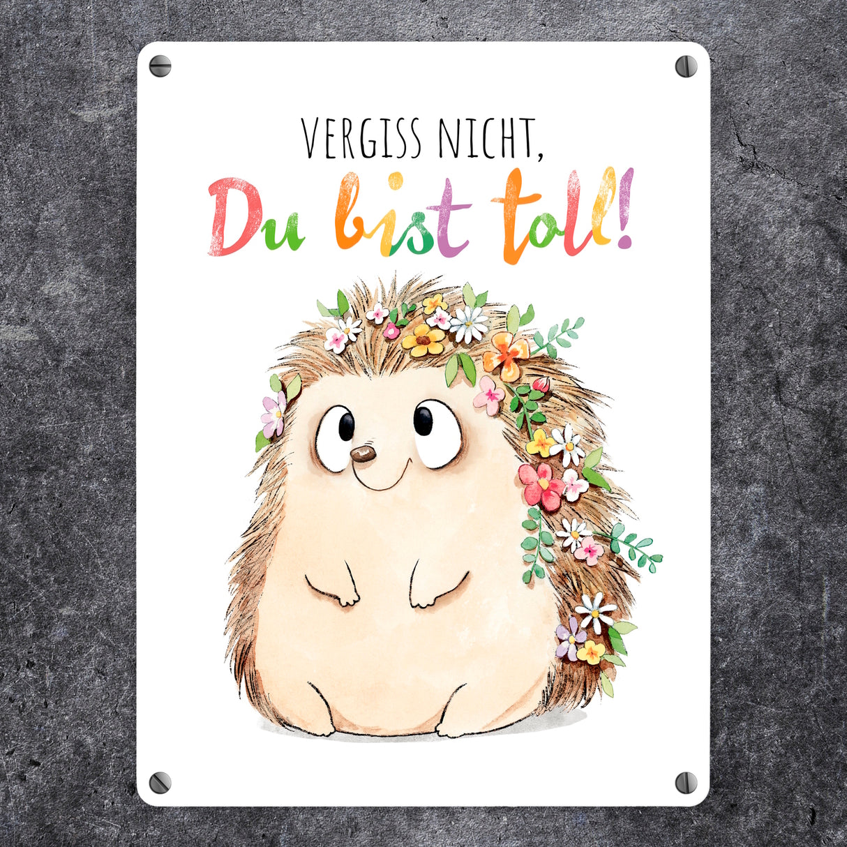 Igel Metallschild in 15x20 cm mit Spruch Vergiss nicht Du bist toll