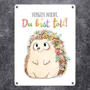 Igel Metallschild in 15x20 cm mit Spruch Vergiss nicht Du bist toll