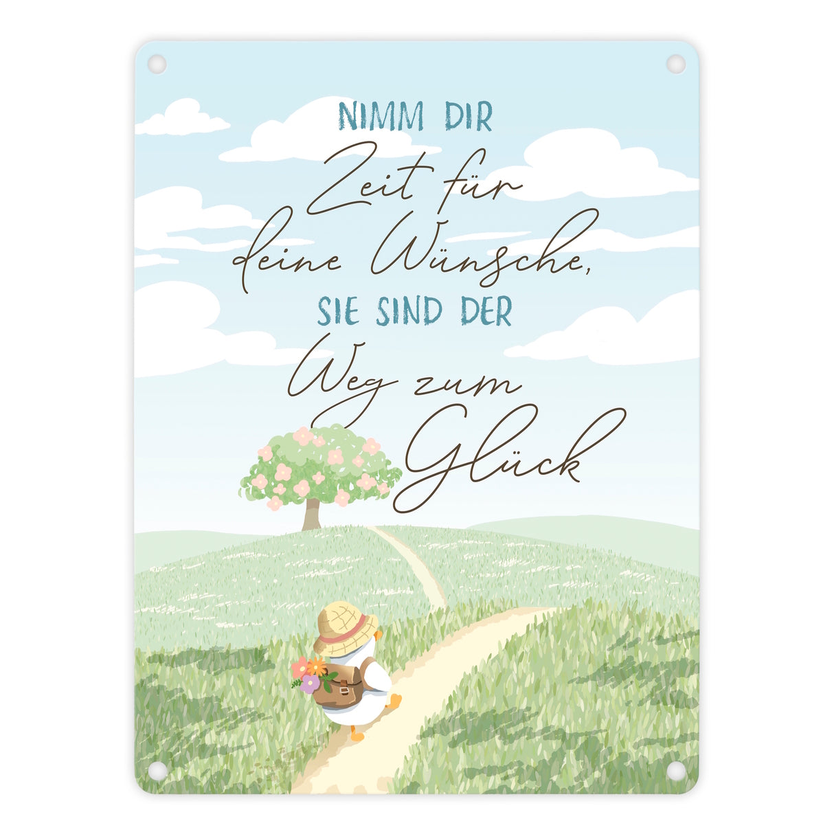 Ente Metallschild in 15x20 cm mit Spruch Zeit für Wünsche Weg zum Glück