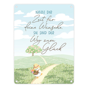 Ente Metallschild in 15x20 cm mit Spruch Zeit für Wünsche Weg zum Glück
