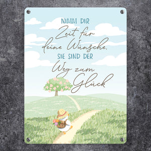 Ente Metallschild in 15x20 cm mit Spruch Zeit für Wünsche Weg zum Glück