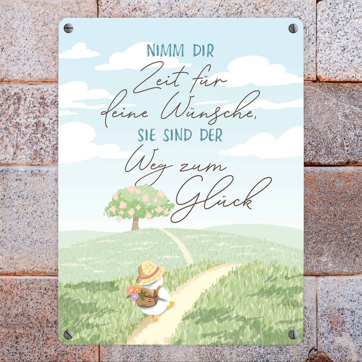 Ente Metallschild in 15x20 cm mit Spruch Zeit für Wünsche Weg zum Glück