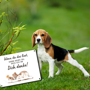 Hund Metallschild in 15x20 cm mit Spruch Ich denke an dich