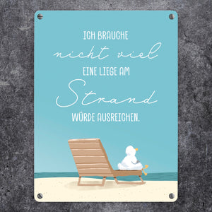 Möwe Metallschild in 15x20 cm mit Spruch Brauche nur Strandliege