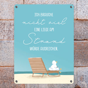 Möwe Metallschild in 15x20 cm mit Spruch Brauche nur Strandliege