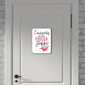 Spatz Metallschild in 15x20 cm mit Spruch Einzigartig ist viel cooler als perfekt