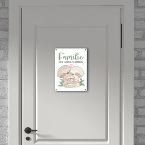 Faultier Metallschild in 15x20 cm mit Spruch Familie hält immer zusammen
