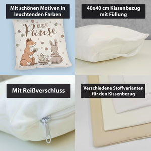 Fuchs und Hase Kissen mit Spruch Kurze Pause