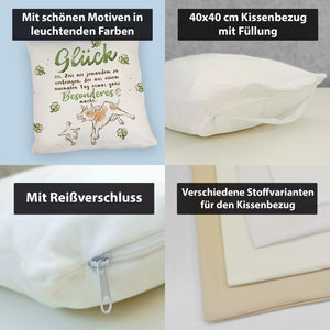 Kuh und Gans Kissen mit Spruch Glück ist besondere Zeit teilen
